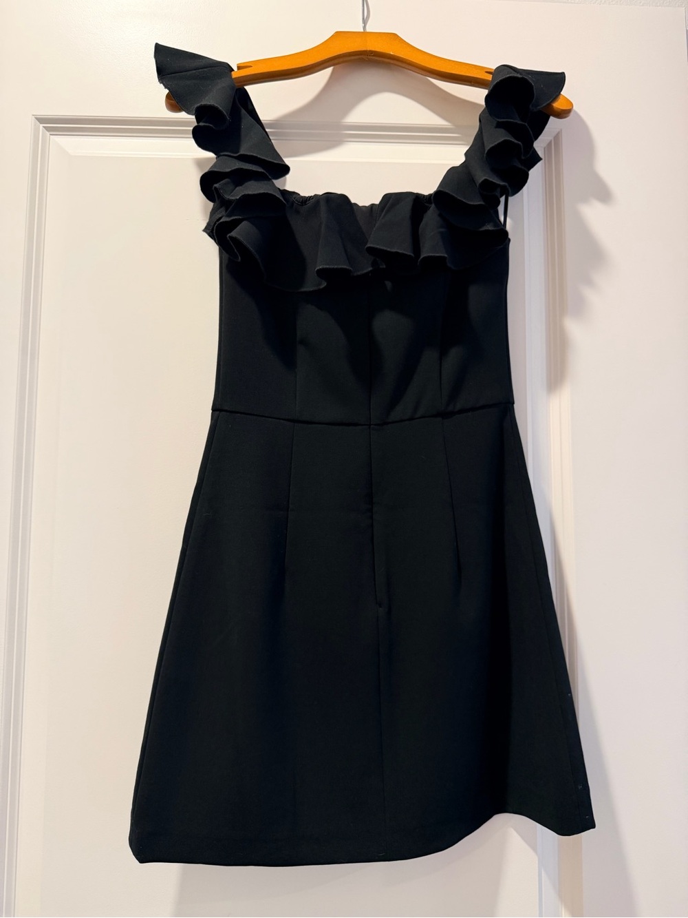 French Connection Black Ruffle-Strap Mini Dress